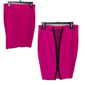 Body by Victoria Lace Up Back Pencil Skirt Pink Black Victoria's Secret Y2K - 10